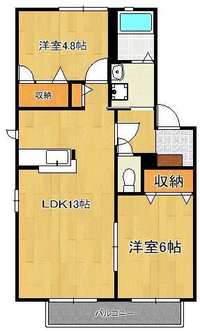 リジェール尾倉パートII  A棟(2LDK/2階)の間取り写真