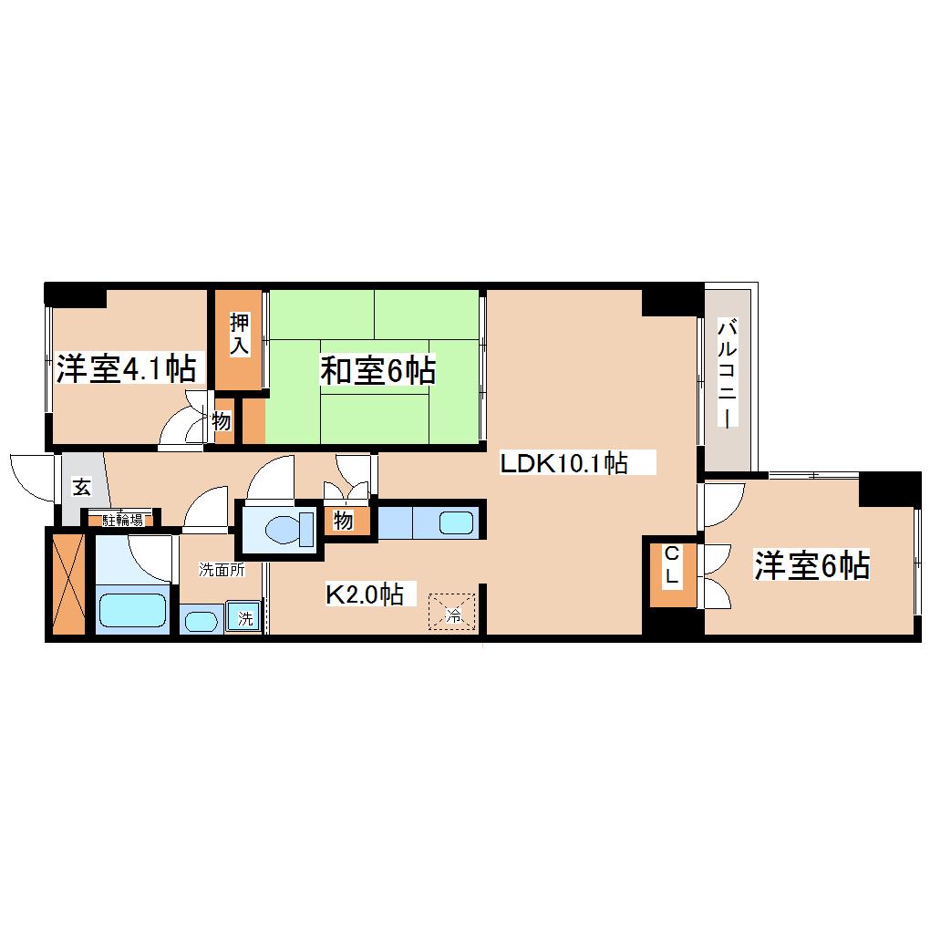 グランドムール南仙台(3LDK/3階)の間取り写真