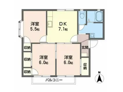 グリーンハイツFUJII A棟(3DK/2階)の間取り写真
