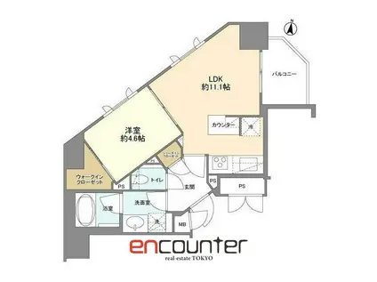 ジオ西新宿ツインレジデンスイースト棟(1LDK/9階)の間取り写真