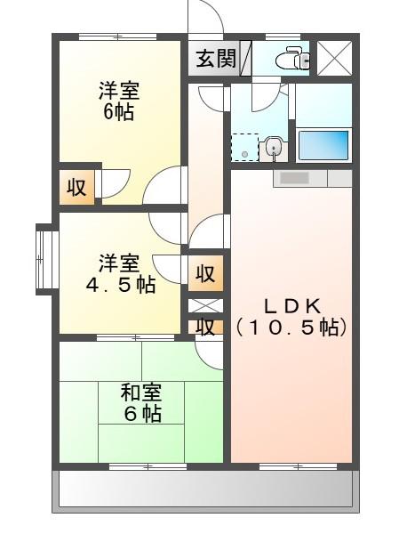 サンライズ土橋(3LDK/2階)の間取り写真