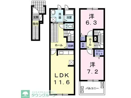 カレント・レジデンス(2LDK/2階)の間取り写真