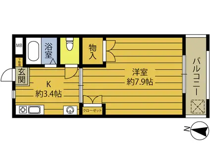 フォーエバーいちぎI(1K/3階)の間取り写真