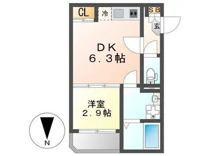ハーモニーテラス野田4(1DK/2階)の間取り写真