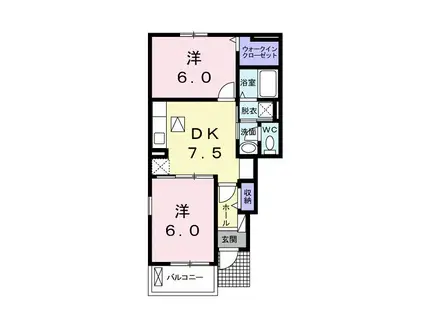 カーサセレノ B (2DK/1階)の間取り写真