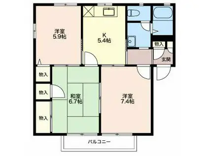 ロイヤル スクエアD(3K/2階)の間取り写真
