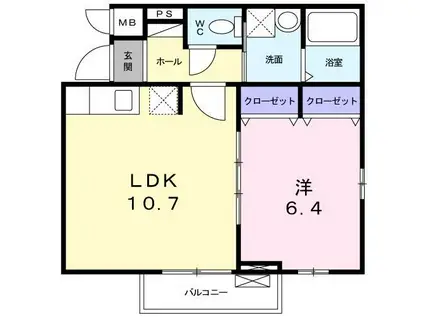 プリマローズコースト(1LDK/2階)の間取り写真