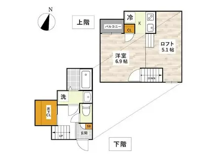 ADC健軍南ブルク(1K/2階)の間取り写真