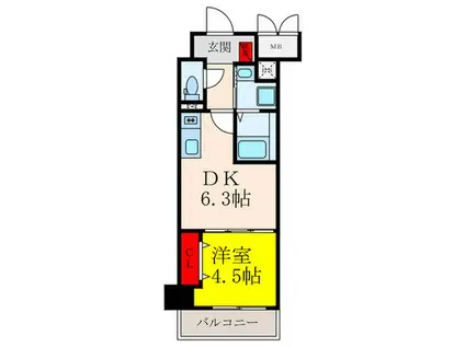 クローバー・レジデンス城東放出(1DK/2階)の間取り写真