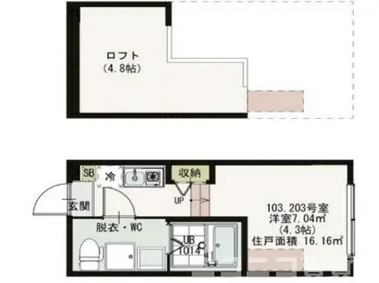 ハーモニーテラス鎌倉(ワンルーム/1階)の間取り写真