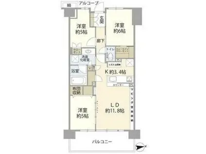 エアヒルズ藤沢(3LDK/3階)の間取り写真