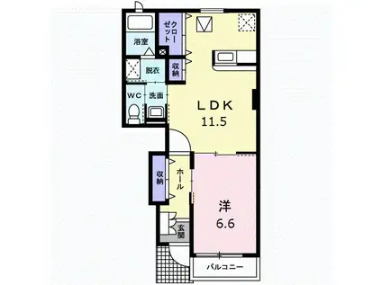 グランデカーサD(1LDK/1階)の間取り写真