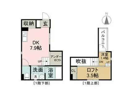 名鉄常滑線 柴田駅 徒歩4分 3階建 築11年(1DK/1階)の間取り写真