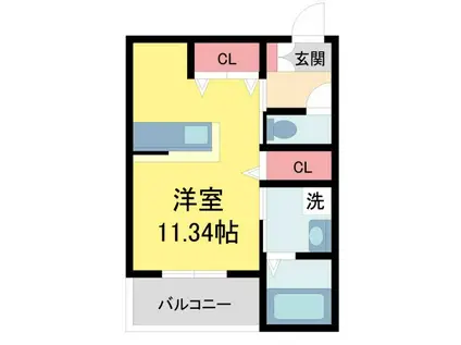 グランディール清華II(1K/1階)の間取り写真