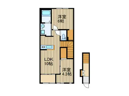 カーサ・コモダ(1LDK/2階)の間取り写真