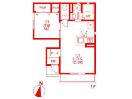 T-ハイツ(1LDK/1階)の間取り写真