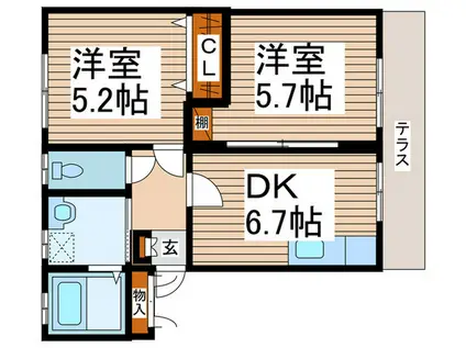 GARDEN CITY A(2DK/2階)の間取り写真