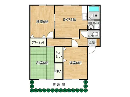 サンビレッジ宮司B棟(3DK/1階)の間取り写真