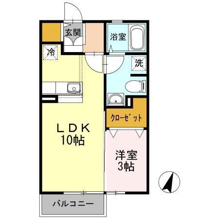ユアーコート桜(1LDK/2階)の間取り写真