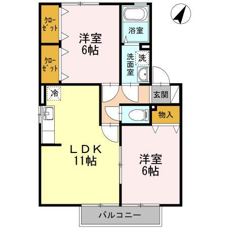 ディアコート(2LDK/2階)の間取り写真