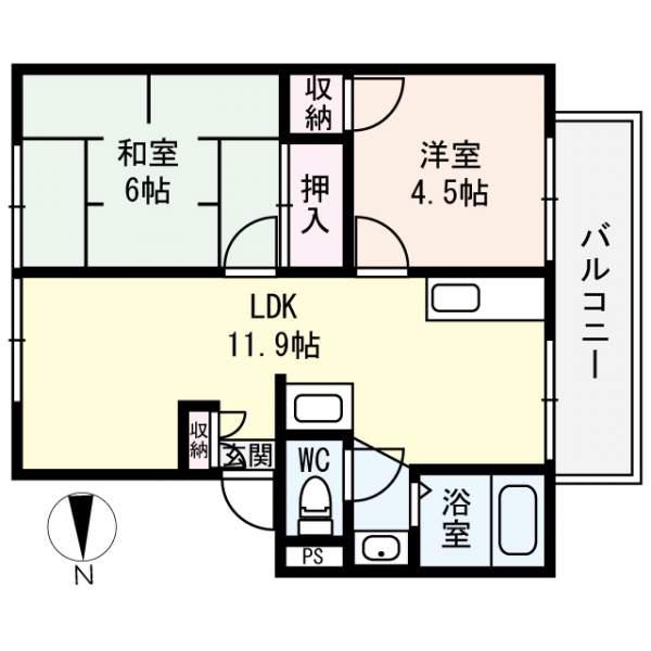 ログメント・ソファーA棟(2LDK/2階)の間取り写真