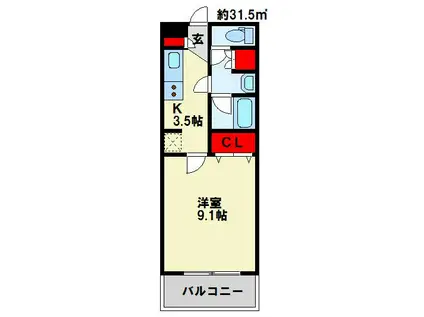 アヴィニールグランデ金田(1K/5階)の間取り写真