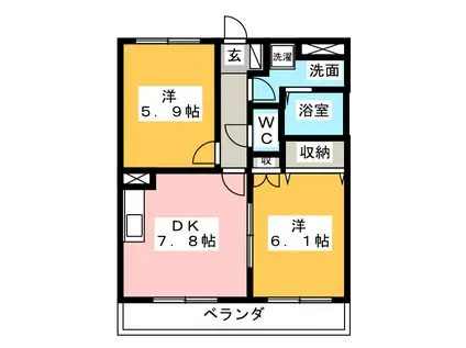 サンリバーハイツII(2DK/2階)の間取り写真