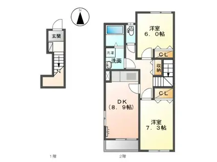 ヒールコートII(2DK/2階)の間取り写真