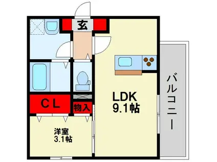 D-ROOM門司(1LDK/2階)の間取り写真