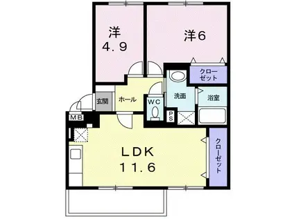 パラシオン・M(2LDK/1階)の間取り写真