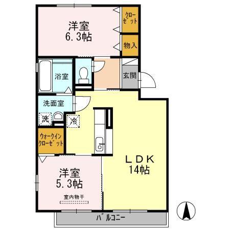 グレイン・フォレスト A(2LDK/3階)の間取り写真