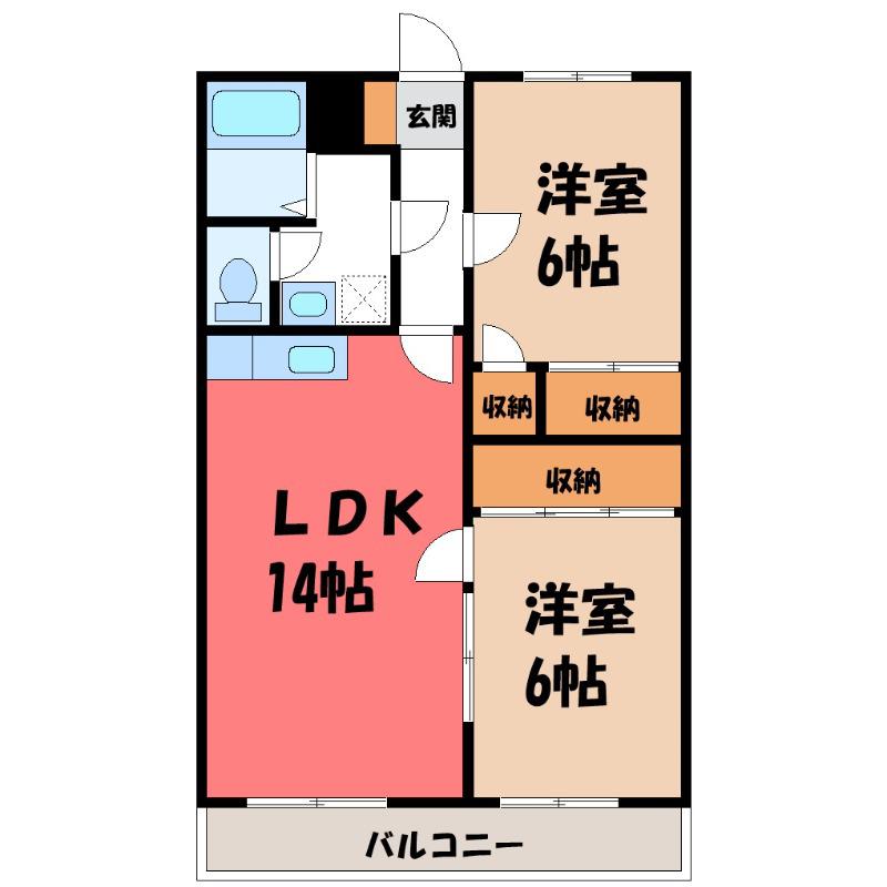 ローズウィング 参番館(2LDK/3階)の間取り写真