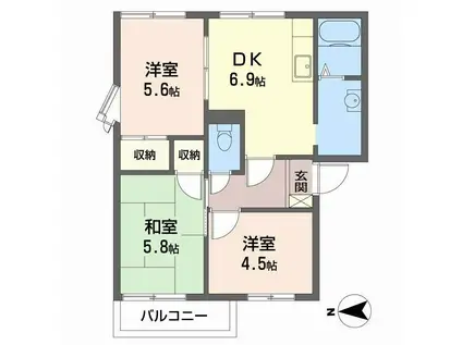 JAハイツ白浜(3DK/2階)の間取り写真