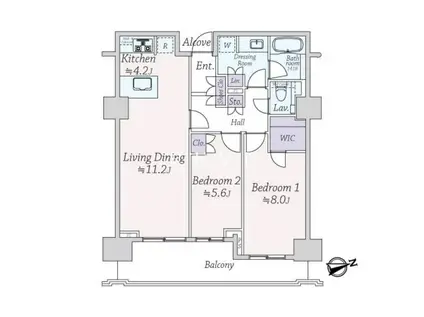 プラウドタワー芝浦(2LDK/16階)の間取り写真