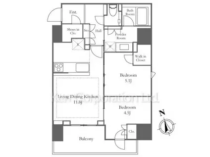 プラウド五反田(2LDK/14階)の間取り写真