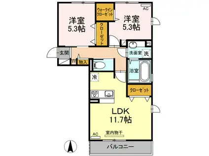 ヴィクトワール健軍(2LDK/2階)の間取り写真
