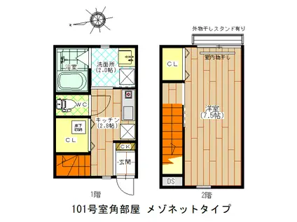 伊・ダンセ弐番館 メゾネット(1K/1階)の間取り写真