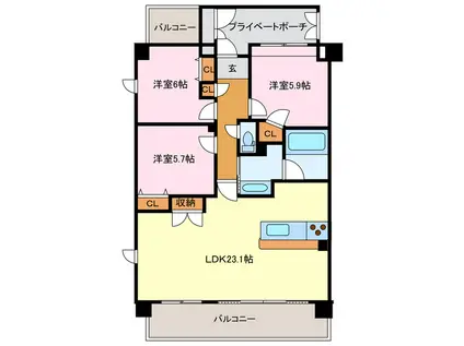 ポレスター白子駅前901(3LDK/9階)の間取り写真