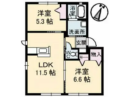 ラ・パルテール大福(2LDK/1階)の間取り写真