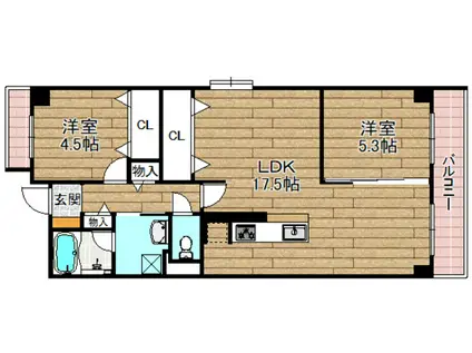 ヴィラソレーユ高槻(2LDK/3階)の間取り写真
