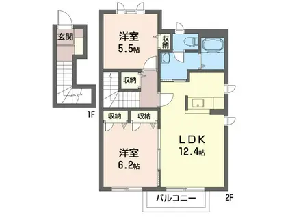 サザンクロス伍番館(2LDK/2階)の間取り写真