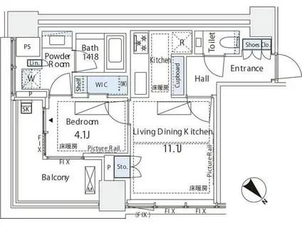 パークコート虎ノ門(1LDK/11階)の間取り写真