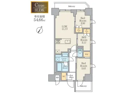 アルヴィス川崎(3LDK/7階)の間取り写真