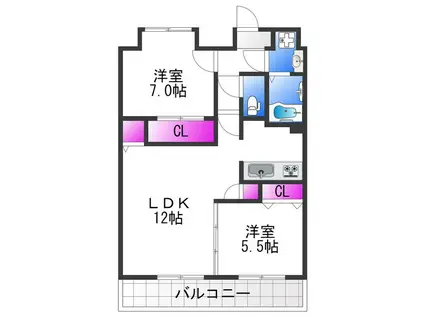 パラス・ティラ平野ウエスト(2LDK/7階)の間取り写真