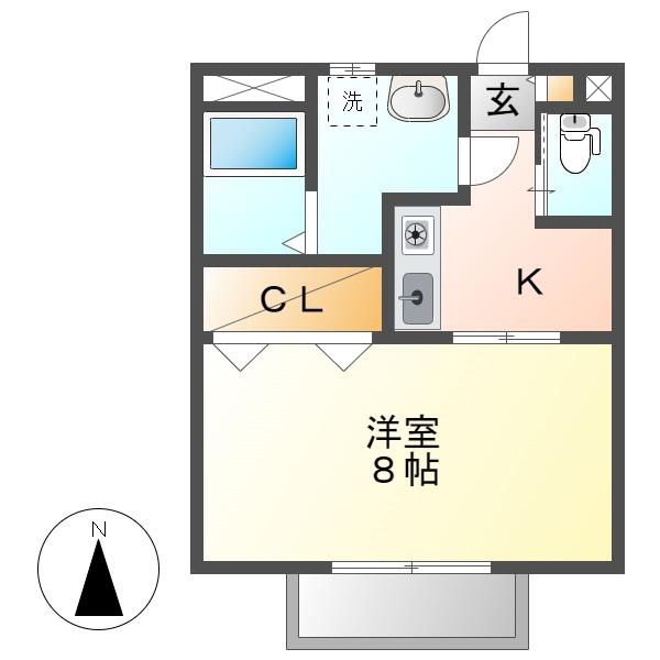 ミレニアムハイツ(1K/2階)の間取り写真