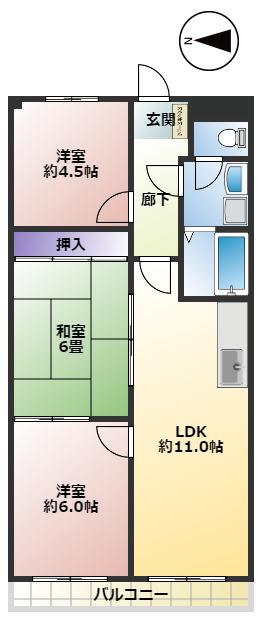 サニーフラット南浦和(3LDK/2階)の間取り写真
