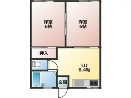 コーポ五本松D(2DK/1階)の間取り写真