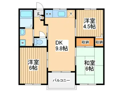 ビバグリーンヒル(3DK/4階)の間取り写真