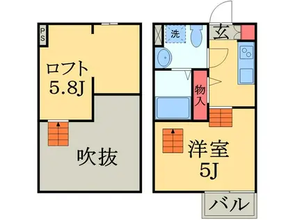 SPRINGCOASTⅡ(1K/2階)の間取り写真