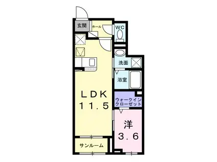 ヴァーチュ葵(1LDK/1階)の間取り写真